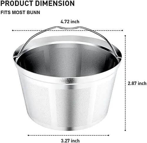 Reusable Stainless Steel Coffee Filter Basket For 8 To 12 Cup Brewers Permanent Replacement Filter That Keeps Natural Oils For Richer Flavor Smoother Coffee Budget Friendly And Cash Saving Fits Bunn Coffee Brewer, dimensions 4.72 x 3.27 x 2.87 inches