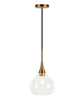 9 Inch Wide Pendant Light With Glass Shade In Brass And Clear Finish, showing elegant design, compact modern ceiling fixture