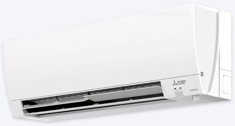 The Kickin 9,000 BTU 0.7 Ton Ductless Mini Split AC Heat Pump in bright white, showing front view and inverter design.