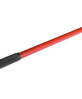 Red horizontal hydraulic jack handle; long steel rod with black grip