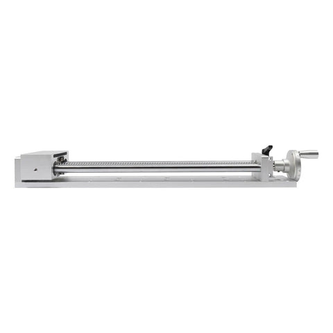 Side view of Boss Grade Linear Sliding Table for CNC machines, featuring an aluminum alloy linear rail and manual cross slide.