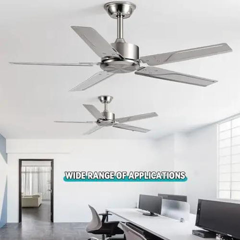 Large 127Cm Remote Control Ceiling Fan With Five Noiseless Blades And Rustproof Steel Build in modern office setting.