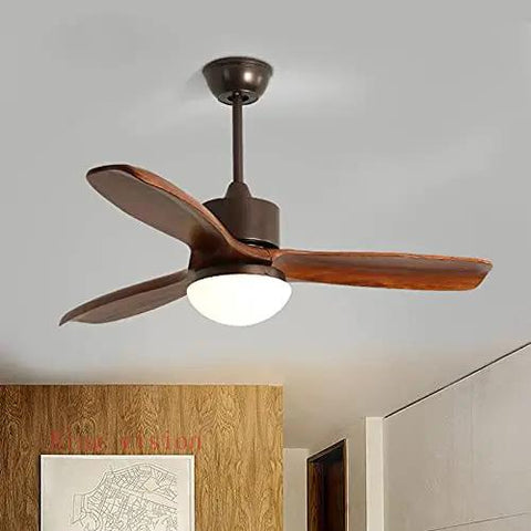 Chill Mode 52 Inch Wooden Ceiling Fan With Integrated LED Lighting And No Fuss Remote Sets Chill Vibes For Living Room Or Kitchen Space In Warm Brown, featuring smooth wood blades and ambient light.