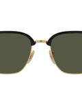 Front view of New Clubmaster Square Sunglasses 53mm Black On Gold With Green Crystal Lenses Lightweight Italian Made Frame With Metal Temples