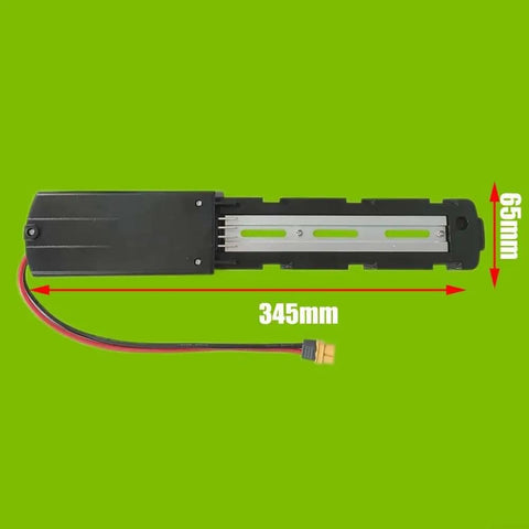 Durable Electric Bike Battery Mount Bracket For 4 Pin Or 5 Pin DP 6 DP 6C Batteries With Cable Bottom Base Holder XT60H To XT90 Compatible E Bike Power Solution, shown with dimensions 345mm x 65mm