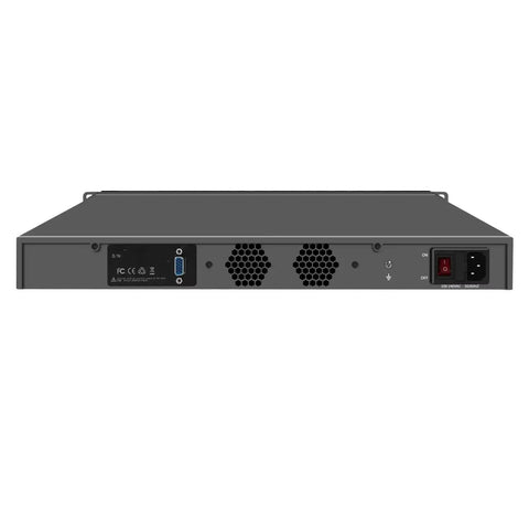 Back view of the Straight Up Badass 1U Rack Mount Mini Pc Firewall Router with ports and power switch.