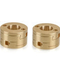 Get Smooth Z Axis Motion With These 16mm Oldham Couplings For T8 Lead Screws To Slash Print Vibration And Eliminate Swing On Your 3D Printer Build Using Flexible Shaft Connectors For Cnc Parts. 2 gold aluminum couplings, front view