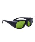 Top Shelf Infrared Laser Protective Glasses For Nd Yag And Multi Wave Bands with green lenses and black frame, side angle view.