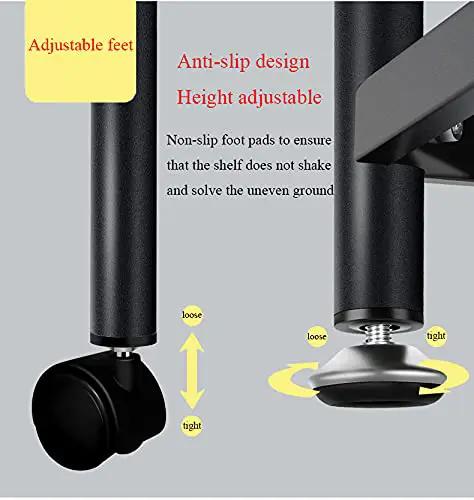 Badass Heavy Duty Carbon Steel 4 Tier Adjustable Storage Shelf Free Standing Metal Shelving Rack showing adjustable feet and anti-slip design.