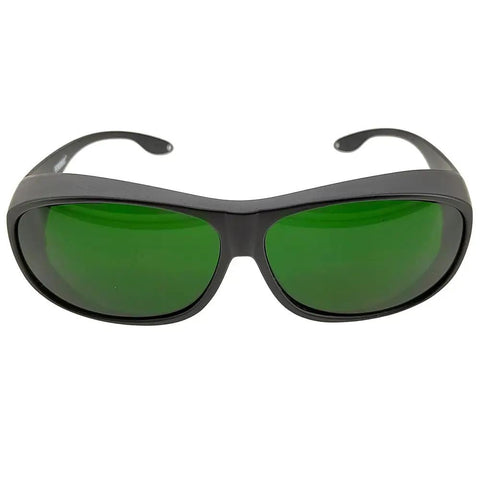 Wrap Around Welding Glasses Featuring Grippy Strap And Scratch Resistant Lenses For Laser Hair Removal Safety Plus UV Blocking Eye Shield, front view.