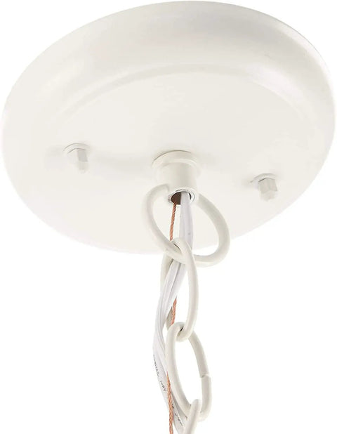 Top view of Three Light Outdoor Hanging Lantern In White Finish With Clear Beveled Glass 20 Inch Die Cast Aluminum Fixture canopy.