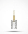 DHFIRUFSHLO Crystal Pendant Light Rectangular Ice Glass Shade with gold copper base, ideal for kitchen island or bedside.