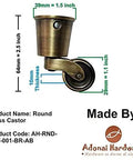 Solid Brass Round Casters Four Pack Antique Brass Finish Heavy Duty Rollers showing 1.5 inch round caster with dimensions.