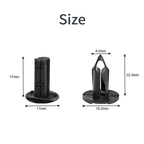 8mm Plastic Push Rivets Car Clips Kit 100 Pcs Universal Bumper Fasteners size comparison, dimensions labeled in mm