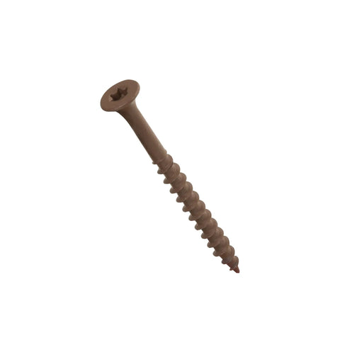 Heavy Duty Brown Deck Screws 400 Count Box Bugle Head Steel Fasteners With Rust Shield Coating features a brown 2 inch screw.