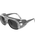 Heavy Duty Welding Goggles With Anti Fog Black Grey Lens No Sweat Dust Splash Shield, showing clear and black lens design.