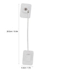 Fridge Lock With No Drill Adhesive Install, Kidproof White ABS And Stainless Steel Refrigerator Lock shown with measurements