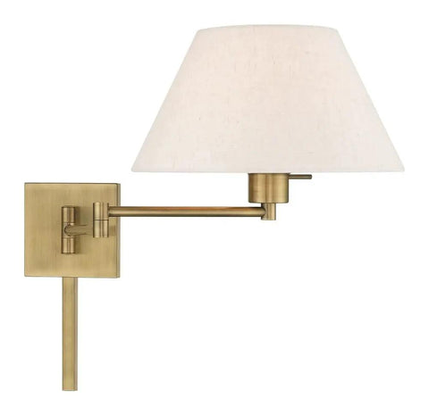 25-Inch One Light Swing Arm Wall Lamp In Brushed Nickel Finish With Oatmeal Fabric Shade, Perfect For Bedside, Reading Nook, Home Office