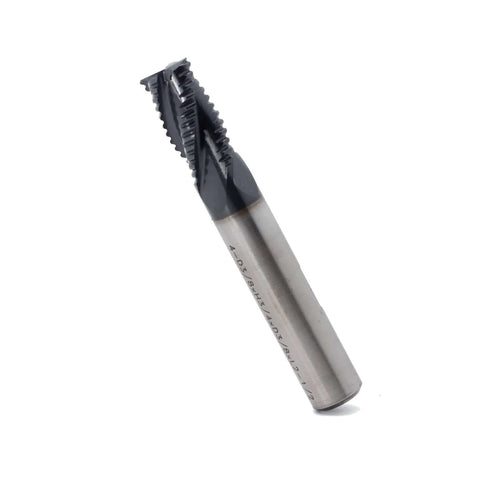 Angled view of roughing end mill: JESTUOUS HSS, square-nose, 4-flute, 3/8 in shank