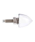 Side view of chrome bullet license plate fastener, 1 inch stud M6 x 1.0 threads, silver finish, part of four pack for standard plates.