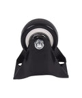 Rock Solid Four Pack Of 1.6 Inch Black Polyurethane Castor Wheels Delivers Heavy Duty Two Hundred Kilogram Load, black wheel and bracket close-up.