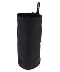 Lightweight Portable Drawstring Gear Bag For Scuba Diving And Underwater Gear Storage, Ideal SMB Surface Marker Buoy Sausage Tube, Grab-And-Go Dive Accessory, Black, showing upright position and clip attachment.