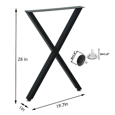 Rock Solid Heavy Duty 28 Inch Metal Dining Table Legs Set Of 4 With Adjustable Feet And X Frame For DIY Tables Black Pre Drilled