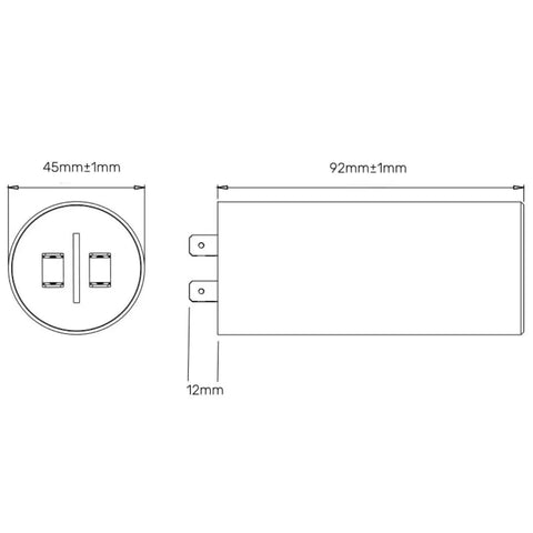 Technical diagram of 40uF CBB60 Motor Run Capacitor 450V AC Round Cylinder Four Pins Metallized Polypropylene Film Drop In Replacement