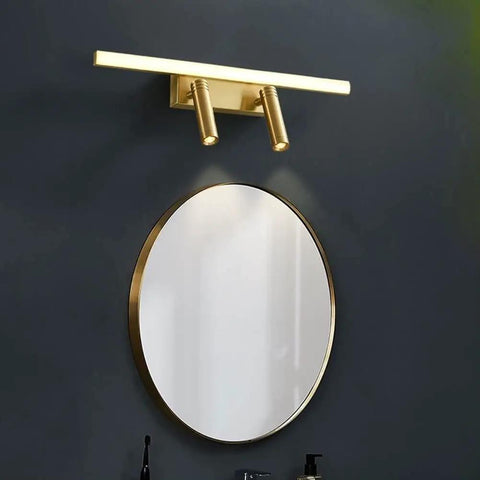 Brass Vanity Light With Adjustable LED Spotlights For Makeup Mirror, 56cm Dope Front Facing Wall Lamp Above Oval Mirror