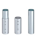Solid Metal Table Leg Extenders Adjustable Height Risers Four Pack shown in silver, six-inch height boosters for furniture.