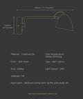 Diagram of Swing Arm Wall Sconce With Touch Control Dimmable 10 To 100 Percent And 3 Color Temperatures 3000K 4500K 6000K Aluminum Brushed Nickel LED Reading Wall Lamp Hard Wired For Living Room And Bedroom with dimensions and materials.