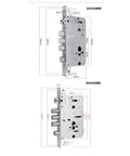 Slick Video Intercom Smart Door Lock With Auto Monitoring Camera Fingerprint Password Antitheft Digital Handle dimensions and hardware layout.