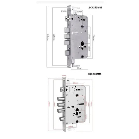 Slick Video Intercom Smart Door Lock With Auto Monitoring Camera Fingerprint Password Antitheft Digital Handle dimensions and hardware layout.