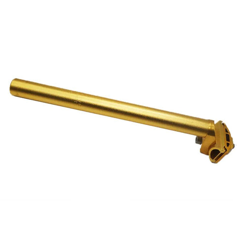 Adjustable 25.4x300mm aluminum alloy seatpost for MTB, road bike, and BMX, in gold finish, shockproof and durable