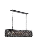 Madison Seven Light Pendant Lamp Featuring Royal Cut Crystals Measuring Fifty Inches In Mocha Brown And Silver Shade Forged Iron Grid Hand Polished Crystal Spheres Modern Hanging Chandelier Decor hanging with an iron frame and polished crystals.