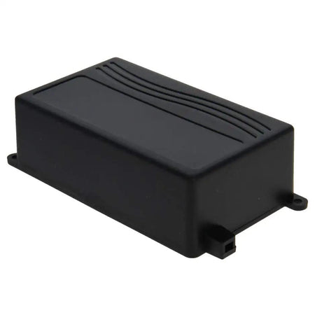 Heavy Duty Abs Plastic Enclosure Solid Rugged Dustproof Junction Box With Screw Tight Lid Kickass Black Project Housing For Electronics Wiring Diy Projects, angled side view.