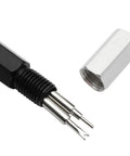 Close-up of 3 In 1 Watch Repair Tool Kit With Pin Pusher And Spring Bar Remover showing metal tips and cap
