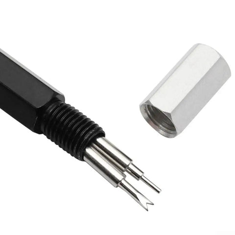 Close-up of 3 In 1 Watch Repair Tool Kit With Pin Pusher And Spring Bar Remover showing metal tips and cap