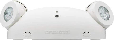 LED Emergency Light With Dual Adjustable Heads, Wall Or Ceiling Mount, UVOLT White Housing, 90 Minute Backup Power, front view