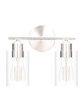 Two Light Brushed Nickel Bathroom Vanity Light With Clear Glass Shades, Indoor Wall Sconce Fixture For Over Mirror