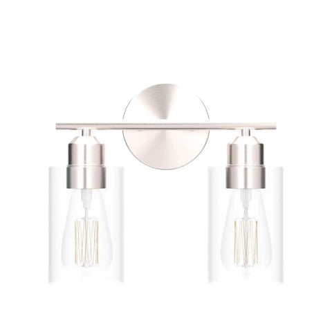 Two Light Brushed Nickel Bathroom Vanity Light With Clear Glass Shades, Indoor Wall Sconce Fixture For Over Mirror