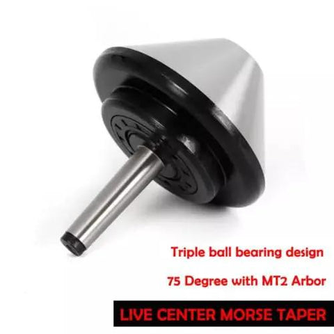 Bull Nose Lathe Live Center 120mm 75 Degree MT2 Compatible Alloy Steel Tailstock Center with Triple Ball Bearing Design