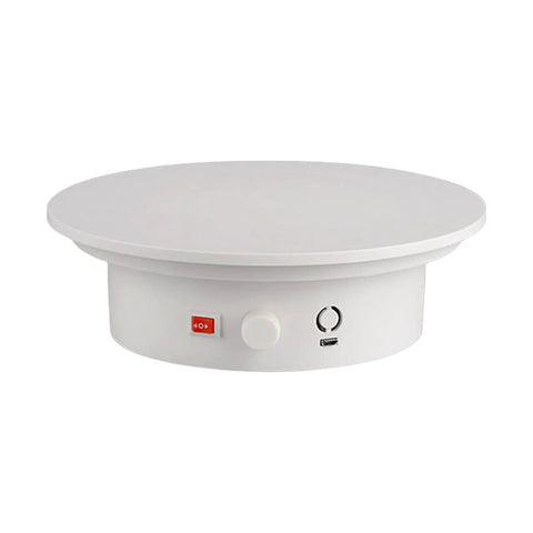 Electric Rotating Display Turntable Stand For Jewelry, Cakes, Electronics Photography in white with control buttons