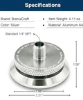 BrenixCraft vacuum bagging connector, silver aluminum, twist-lock, 1/4" NPT, front view