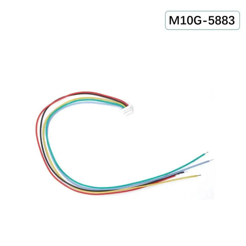 M10G-5883 GPS Module With Compass QMC5883L for FPV Drones, Robotics and Boats showing multi-colored connector cables