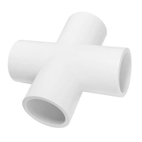 Four Way Flush Cross PVC Fitting For Home DIY Projects And Garden Three Quarter Inch Schedule 40 Connector White PVC Plumbing