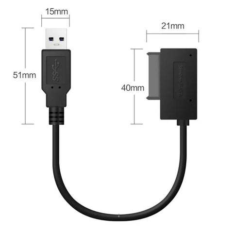 USB 3.0 To Slimline 13 Pin SATA Cable Adapter For Laptop CD DVD ROM External Drive No Power Required Plug And Play Boot From External Drive No Driver Needed On XP Windows 7 And Mac OS X, black cable
