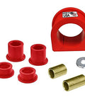 Steering rack bushing kit with red bushings (5), brass sleeves (2), washer, red housing – front view