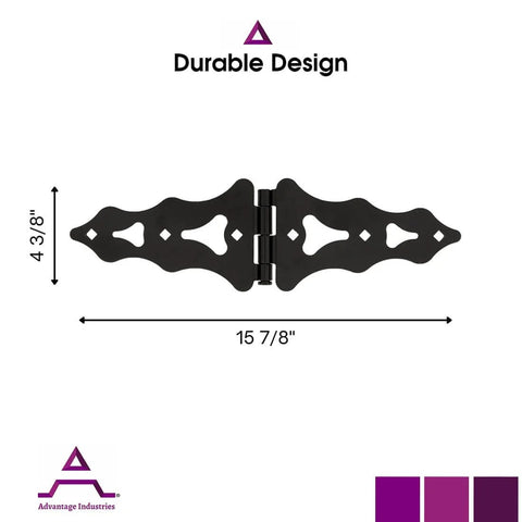 Heavy Duty 8 Inch Strap Hinges Decorative And Traditional Style For Wood Gates Sheds And Barn Doors Zinc Plated Black Finish Includes 5/16 Inch By 2 Inch Lag Screws Powder Coated Removable Pin And Tight Hinge Tolerance To Prevent Sagging