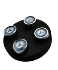 Mercedes Benz Genuine Q 6 40 8131 Valve Stem Caps Blue Laurel Wreath on black pad, durable metal, easy snap-on fit